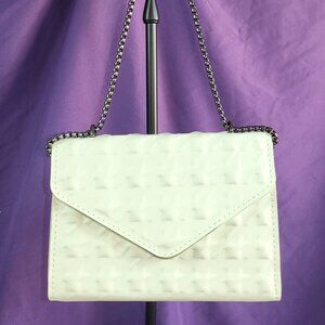 White Envelope Shoulder Bag Chain Strap Embossed Vegan Leather